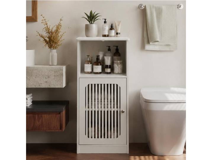 ELVORIN Meuble bas de salle de bain 86 x 36 x 30 cm blanc porte à lamelles MDF