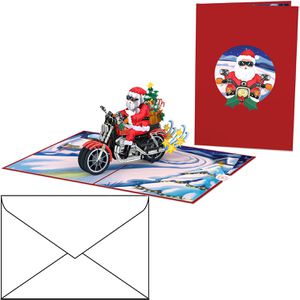 papercrush Weihnachtskarte 3D Weihnachtsmann, auf Motorrad, 130 x 180mm, Pop-Up, mit Umschlag, 1 Stück
