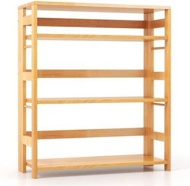 Costway 4-Tier Bookshelf Rubber Wood Bookcase with Side Fences for Living Room-29.5 inches