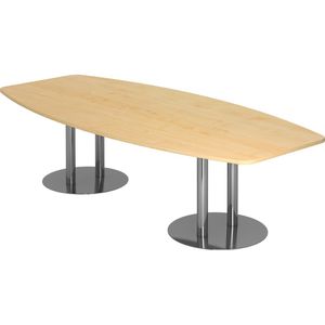Hammerbacher Konferenztisch KT28S, Tonnenform, 280 x 74 x 85 / 130cm, ahorn / chrom