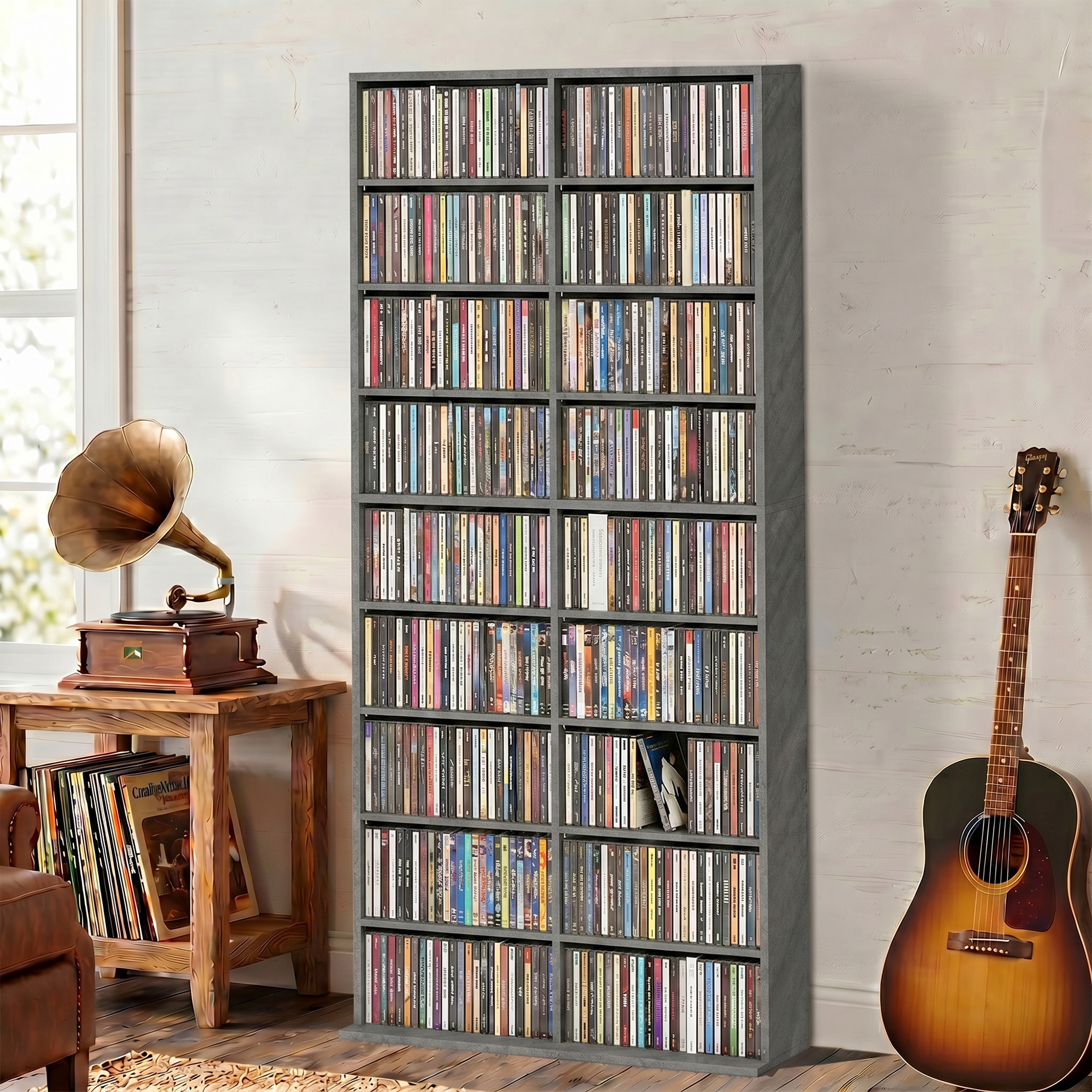 Homcom Scaffale CD/DVD con 18 scomparti e capacità 640 CD, Grigio chiaro   Aosom Italy