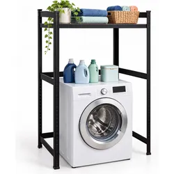Relaxdays Waschmaschinenregal, Waschmaschinenschrank, Schwarz, Braun