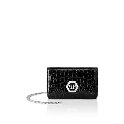 Clutch PHILIPP PLEIN "Hexagon Crocco Print", Damen, 02, schwarz, Taschen