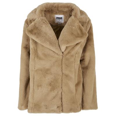 Winterjacke URBAN CLASSICS "Urban Classics Damen Ladies Lapel Teddy Jacket", Damen, Gr. M, beige (unionbeige), 100% Polyester, unifarben, oversize, amerikanischer Ausschnitt, Jacken Winterjacke