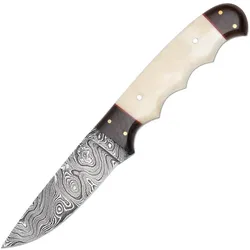 Haller, Mehrzweckmesser, Damast-Jagdmesser mit weissem Horngriff