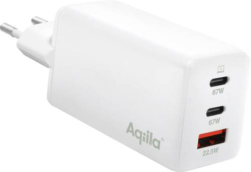 Aqiila W3 USB Ladegerät 65W 1x USB-A, 2x USB-C USB PD, Quick Charge 3.0, QC 4+ Weiß Innenbereich