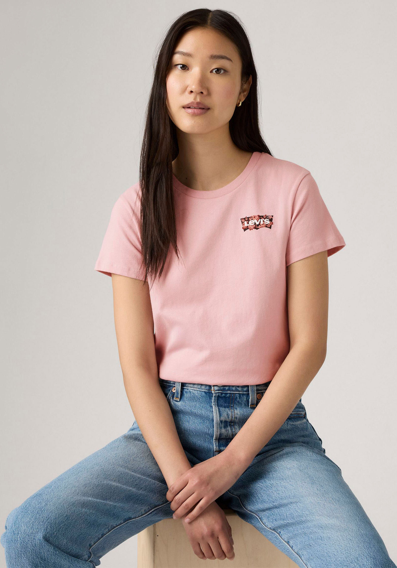 T-Shirt LEVI'S "THE PERFECT TEE", Damen, Gr. S (36), rosa (gab rose), Single Jersey, Obermaterial: 100% Baumwolle, normal, Rundhals, abgesteppt, Shirts T-Shirt, mit Batwing-Logoprint gab rose S (36)