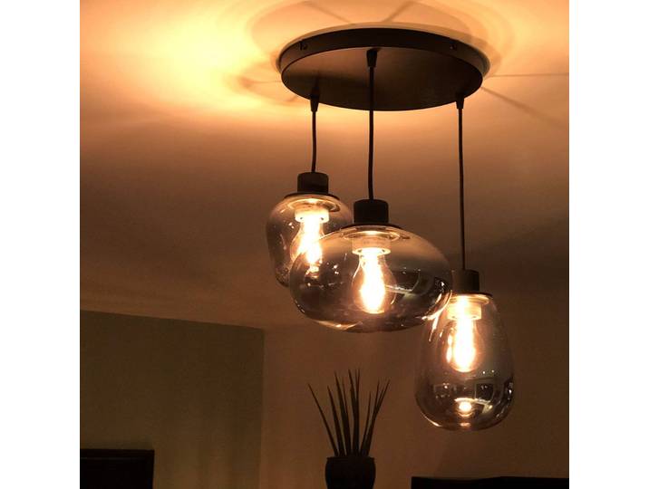 Steinhauer Glas Hängelampe Reflexion, dimmbar, schwarz, für Wohn- / Esszimmer, Metall, Pendelleuchte