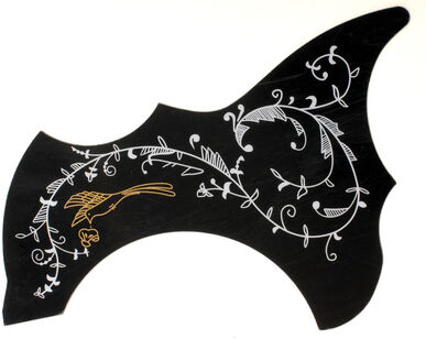 Harley Benton Acoustic Pickguard G-Style Schwarz mit Blumenmuster und Vogel