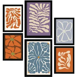 POSTER Set Mit 6 Matisse Inspiriert In Zusammenfassungen A3 & A4 Schwarzer Rahmen
