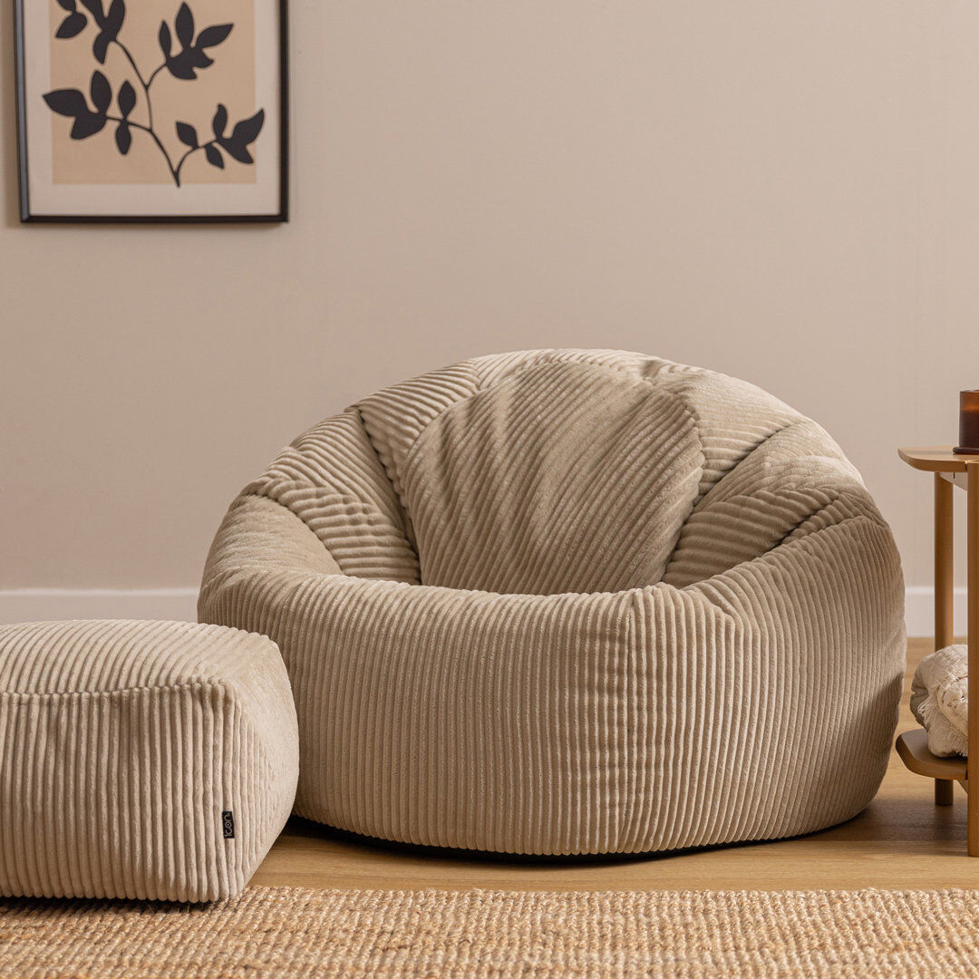 icon Kingston Corduroy XL Classic Bean Bag and Footstool, Teal Beige Large