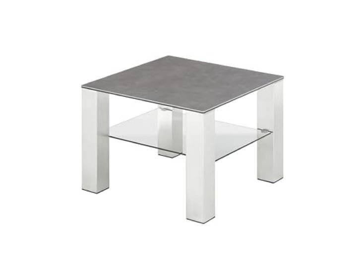 möbelando Couchtisch >Puno< quadratisch 60x43x60 cm mit Keramikplatte in Anthrazit, Glasablage und Edelstahlgestell – modernes Design & Funktionalität für stilvolle Wohnräume