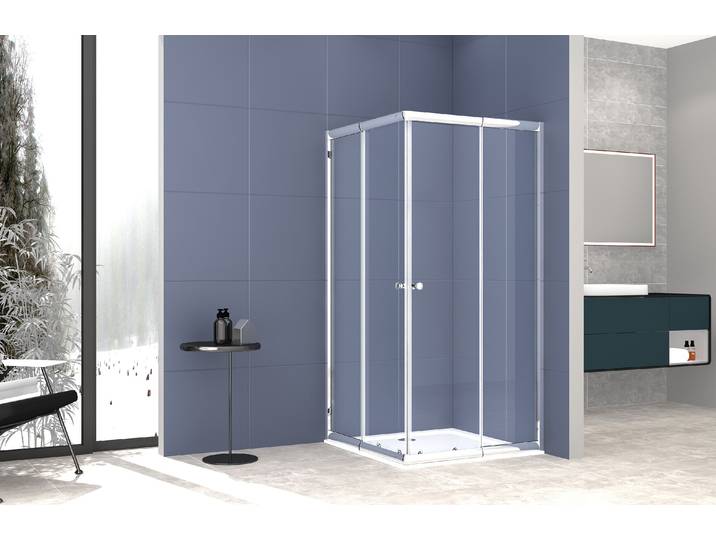 Eckdusche WELLTIME Trento , grau (chromfarben), B:90cm H:180cm T:90cm, Duschkabinen, Eckdusche, 180cm Höhe mit robustem Rollensystem und bis zu 20mm Verstellbereich