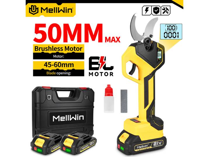 Sécateur électrique sans fil MELLWIN 50 mm, sécateur électrique pour arbres fruitiers, bonsaï, ciseaux de taille électriques pour batterie Makita 18V