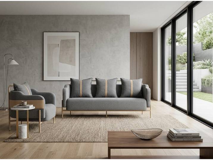 Xlmoebel Polstergarnitur 3-Sitzer-Sofa Sessel grau modern elegant funktional ergonomisch, (2-tlg., 2-tlg)