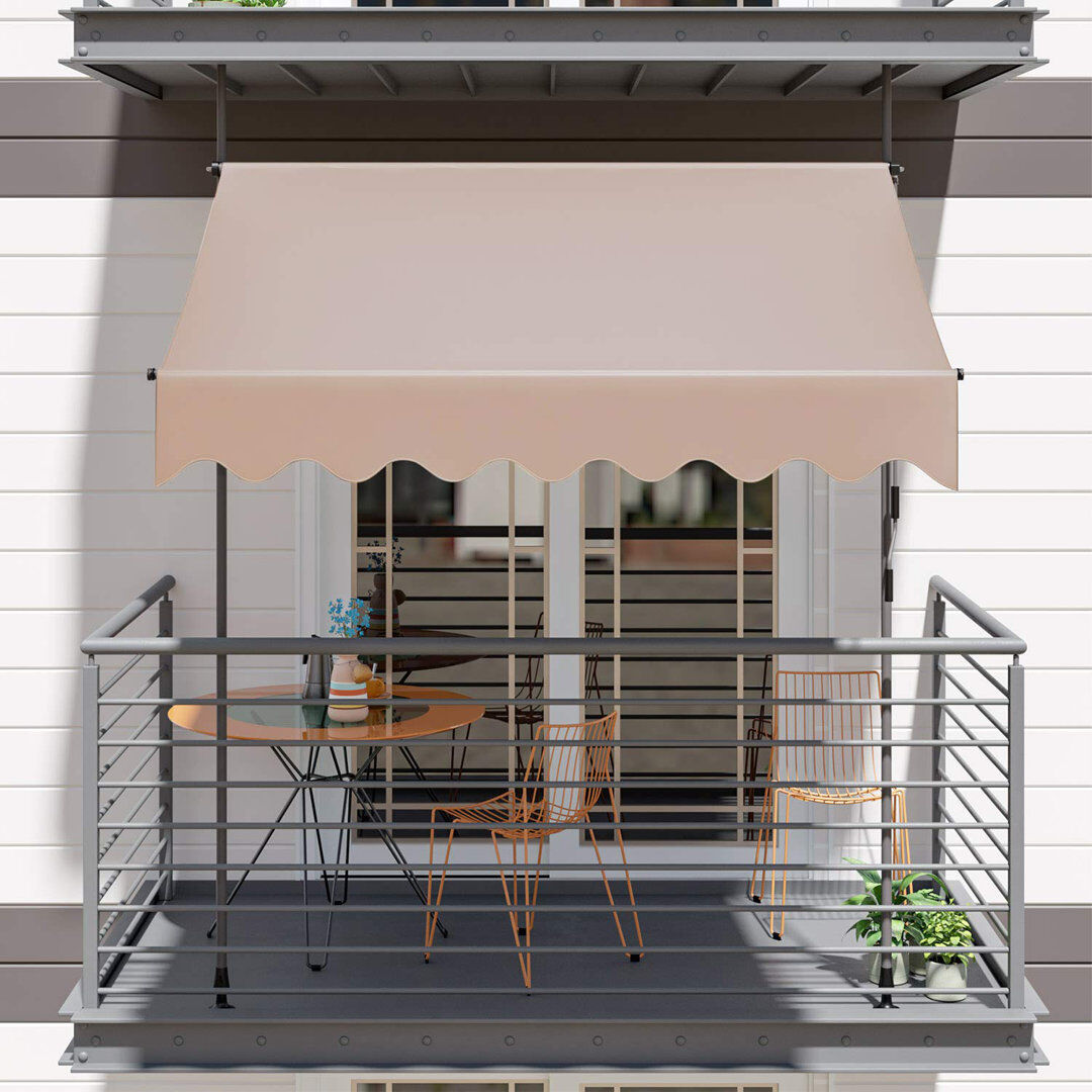 17 Stories Clamp Awning, Balcony Awning With Hand Crank, Uv Resistant, Height Adjustable, Metal And Polyester, No Drilling Required, Khaki Tan 250 x 120 cm