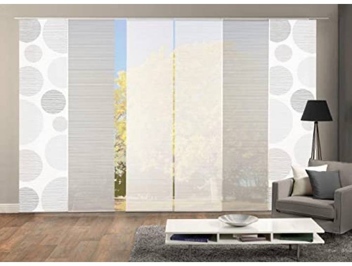 Vision S 96553 6er-Set Schiebegardinen Borden halbtransparenter Stoff in Bambusoptik 6X 260x60 cm, Farbe:grau