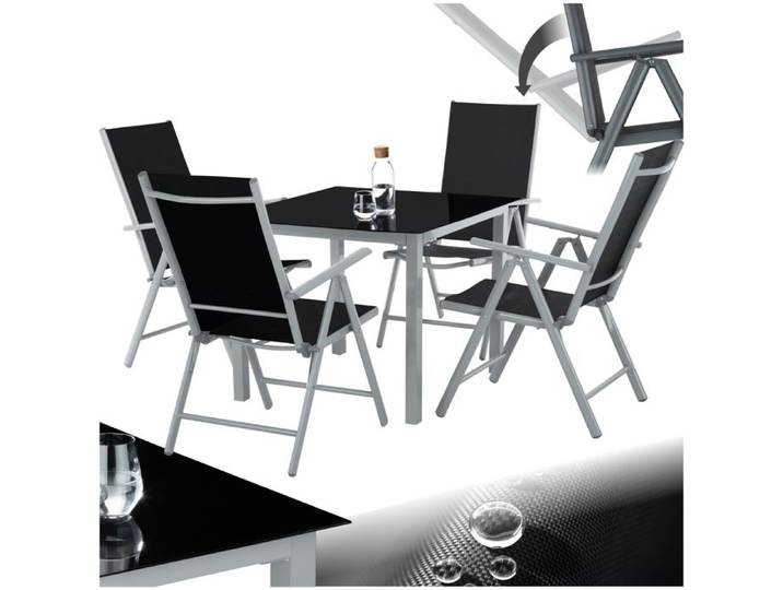 Ensemble table et chaise de jardin - TECTAKE - Salon de repas extérieur STABIA pour 4 personnes dossiers réglables - Gris/Argent
