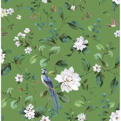 Daisy Tech Bennett Designs Chinoiserie Bird Vine Premium Matte Non-Woven Peel and Stick Wallpaper