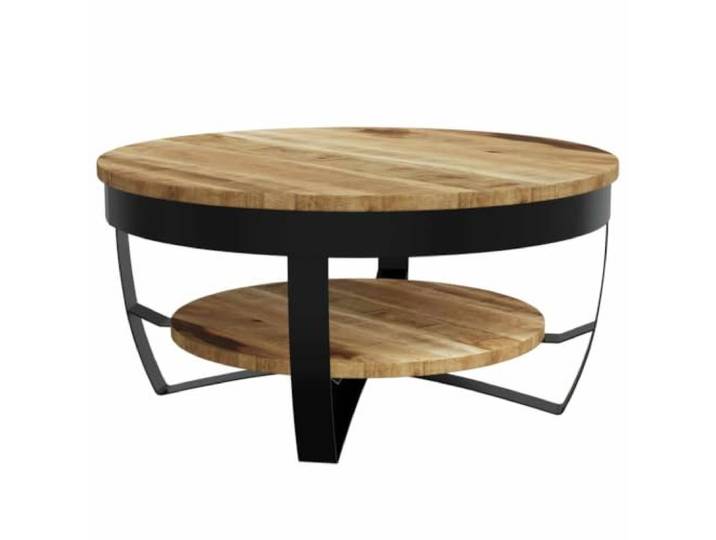 HEFZGDB Couchtisch aus massivem Mangoholz 65x32 cm Industrie-Stil mit Ablage und Stahlgestell, robuster Beistelltisch und Wohnzimmertisch in antikem Design, handgefertigtes Unikat