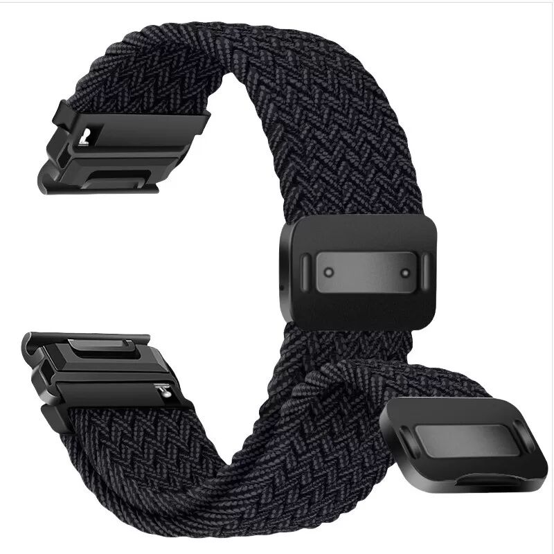 INF Schnellverschluss Magnetische Schnalle Elastisches Nylon Geflochtenes Armband kompatibel mit Garmin Fenix Serie Schwarz 22 mm