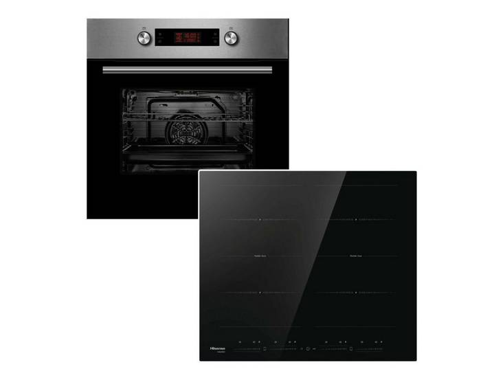 Midea Backofen-Set Backofen Pyrolyse Teleskopauszug+ Hisense Induktionskochfeld FlexZone, mit 1-fach Teilauszug, Pyrolyse-Selbstreinigung