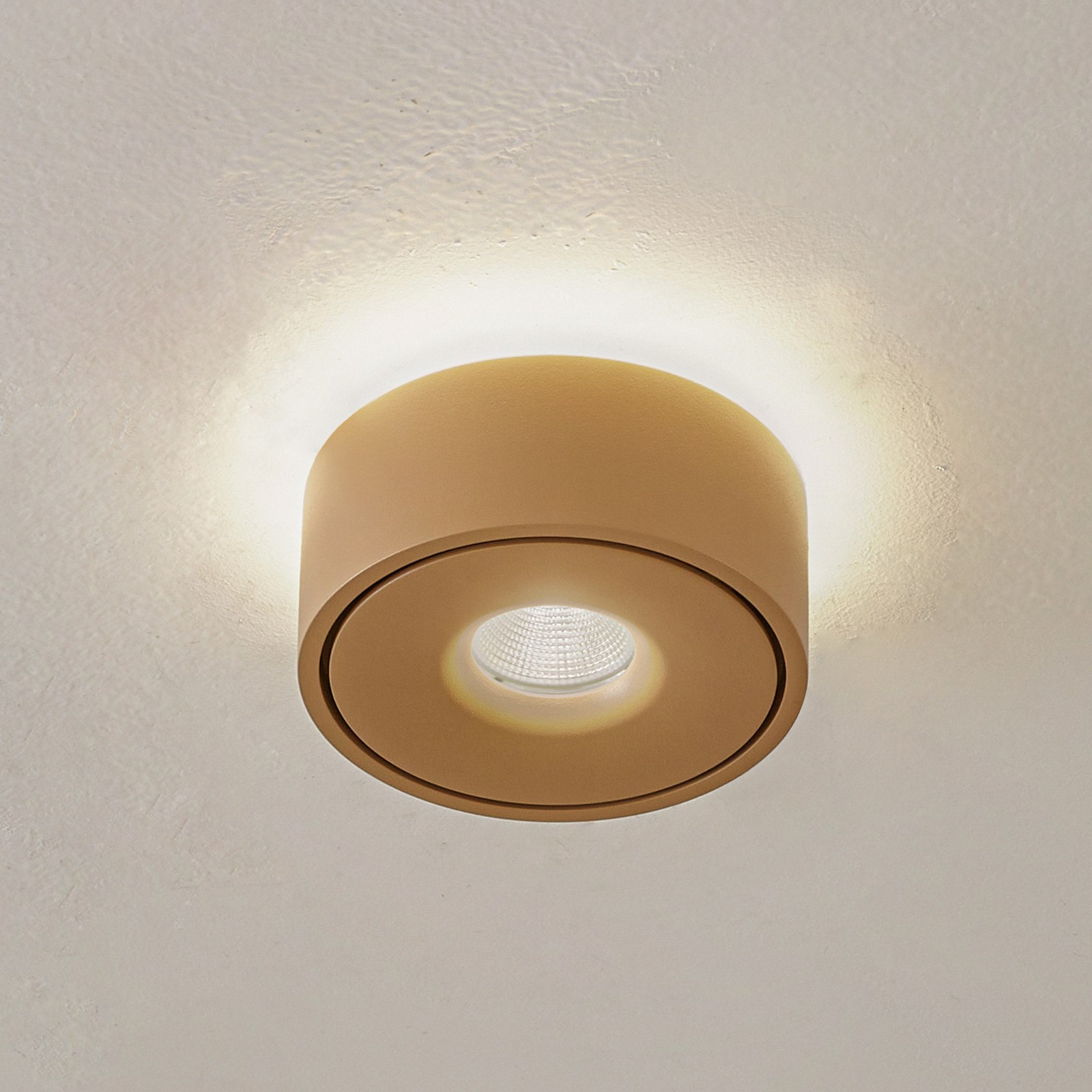 Arcchio Rotari LED plafondlamp bruin, modern rond aluminium, up en down, dimbaar