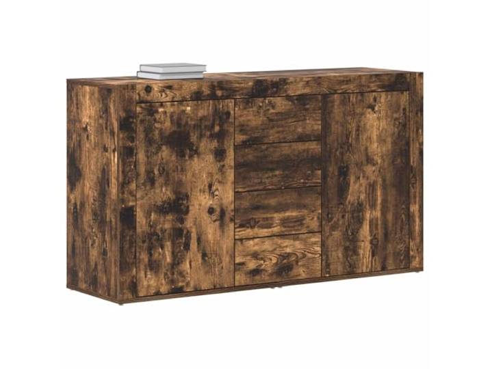 KTHLBRH Anrichte Eiche Smoke 120 x 36 x 69 cm aus mehrschichtigem Holz 4 Schubladen, 2 Türen, Einlegeböden, Montage erforderlich, für Esszimmer