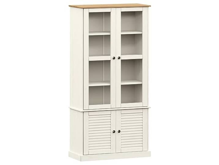 KGHERMDF Vitrine VIGO Weiß 85x35x170 cm Massivholz Kiefer Mit Glastüren und Einlegeböden, Metallknöpfe, Pflegeleicht, Robust