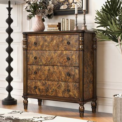 Loedds 32-Inch Tall 4-Drawer Farmhouse Dresser with Solid Wood Feet, Walnut