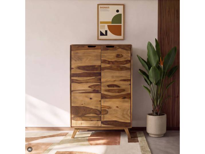 Highboard Sheesham 90x40x145 natur sandgestrahlt lackiert MALMÖ 2 #208