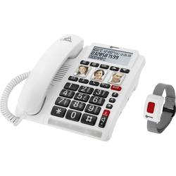 Geemarc CL610 Schnurgebundenes Seniorentelefon Foto-Tasten, Freisprechen, für Hörgeräte kompatibel, inkl. Notrufsender, Optische Anrufsignalisierung, CL610_WH_VDE