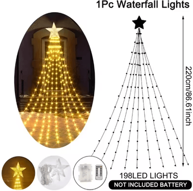 Inspire Picks Pentagram Star Waterfall String Lights Waterproof LED Christmas Fairy Lights warm battery