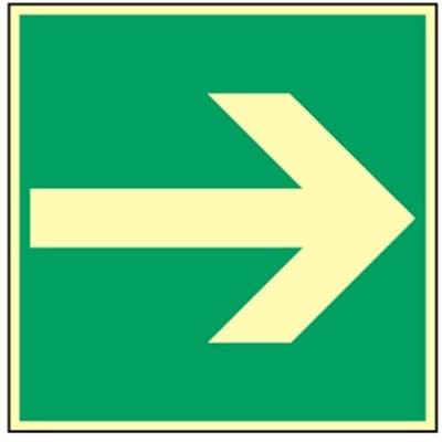 Schild Richtungsangabe, BGV A8, Kunststoff, langnachleuchtend, 160-mcd, 200x200 mm