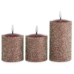 ELAMBIA 3 LED-Kerzen Perlen-Oberfläche Flamme Luma, Timer Höhe 17,5cm & 12,5cm