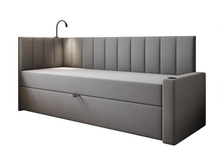 Lit en velours gris 90x200