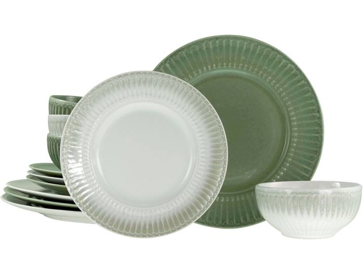 Teller-Set CREATABLE Celadon, Teller Set 12-tlg. , grün (bunt), 12, Steinzeug, Geschirr-Sets, Teller-Set, Elegantes Stabrelief, Farbverlauf