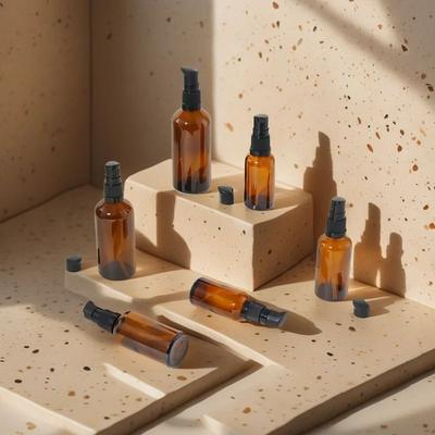 Inspired Living AmberGuard Refillable Glass Lotion Pump Bottles 30ml Travel Size Dispensers For Skincare & Shampoo 1pc