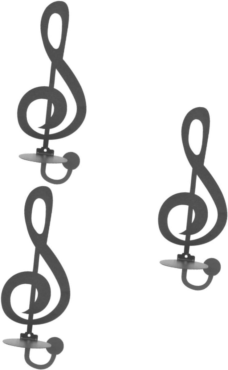 Zwarte wandkandelaar met muzieknoot design, hoogte: 25,7 cm