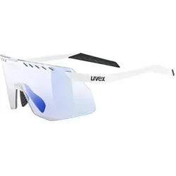 Uvex, Unisex, Sportbrille, pace stage small V (white matt (blue), variomatic mirror blue), Weiss