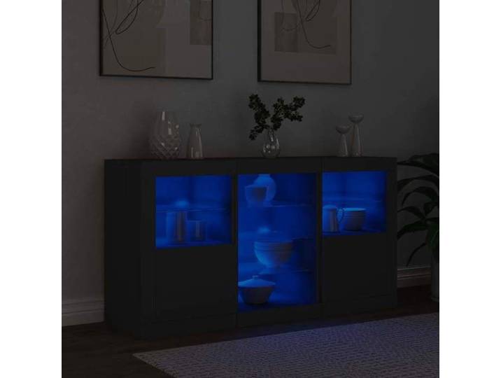 Noir Commode Salon CHIC LED Buffet bas/Cabinet 1 PC noir 123x37x67 cm N12329