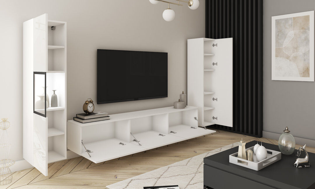 Brayden Studio Wallunit With Led Lighting, Set 3 Pcs. White 78"