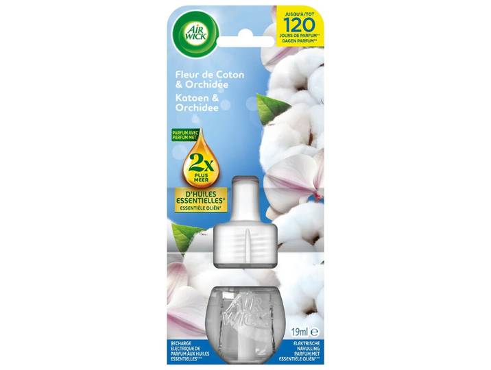 Air-wick Recharge à brancher électrique, Fleur de coton &amp; orchidée, Jusqu'à 120 jours, 19 ml