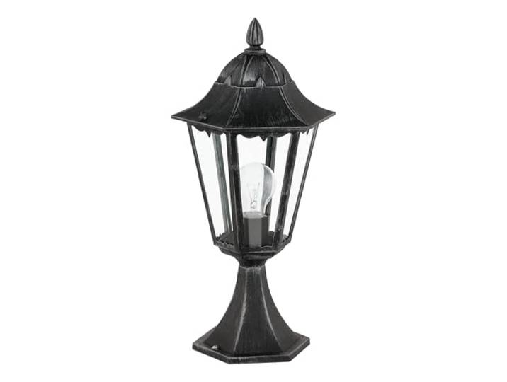 EGLO Lampe de socle extérieure Navedo\, applique extérieure 1 flamme\, socle en aluminium moulé noir avec patine argentée et verre transparent\, douille E27\, IP44