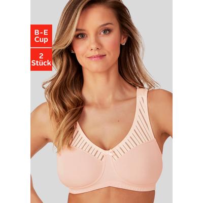 Soft-BH NUANCE BY LASCANA "BH ohne Bügel, Baumwoll-BH, bügelloser BH, Bralette-BH", Damen, Gr. 75, Cup E, pistazie, rosé, Jersey, Obermaterial: 85% Baumwolle, 10% Polyamid, 5% Elasthan, BHs Soft-BH, mit breiten Trägern, große Größen, bequemer BH