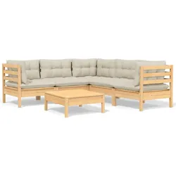 Helloshop26 - Gartenmöbelset 6-teilig mit Kissen cremefarben Kiefernholz massiv 02_0016757