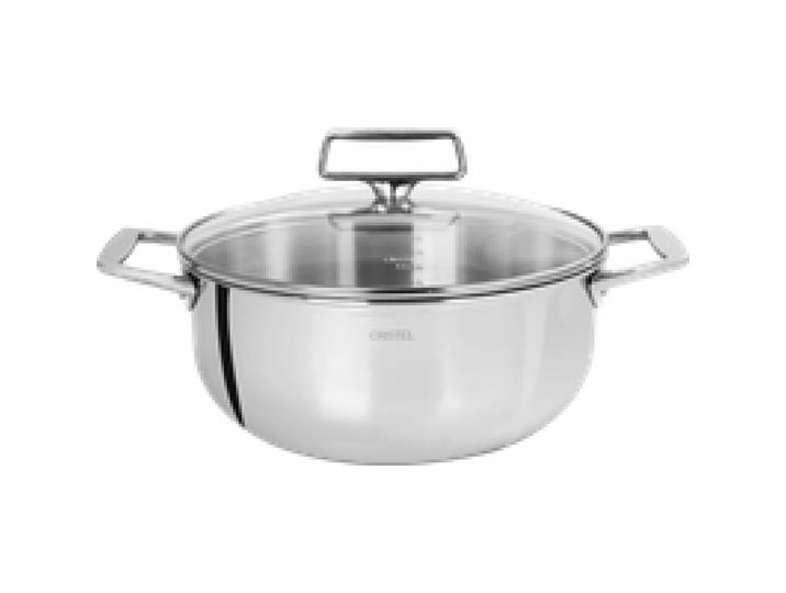 Faitout inox 5-ply, 2 anses fixes et couvercle en verre CASTEL PRO