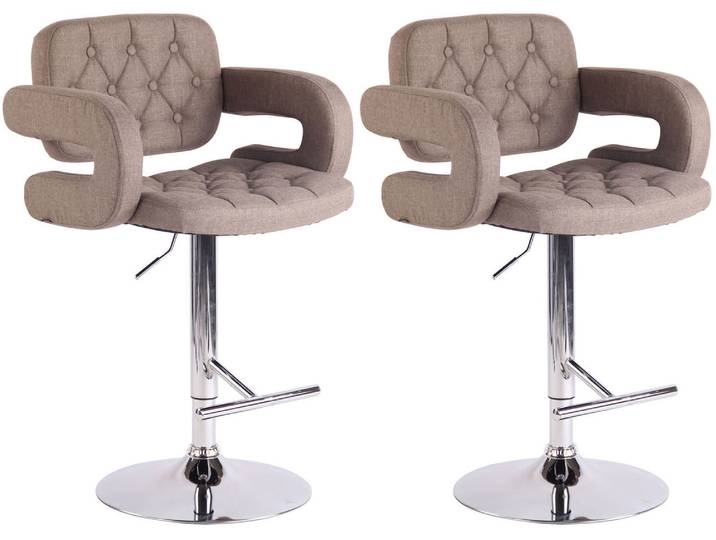 TPFLiving 2er Set Barhocker Dubai Gestell Metall in Chromoptik Stoff - Taupe