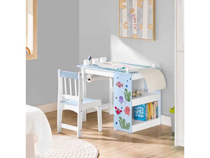 SoBuy KMB60 2 pièces ensemble table et chaise pour enfants avec autocollants bureau pour enfants bricolage avec 3 porte-stylos