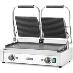 Hendi Kontaktgrill Doppelausführung oben gerillt/unten g, Kontaktgrill, Silber